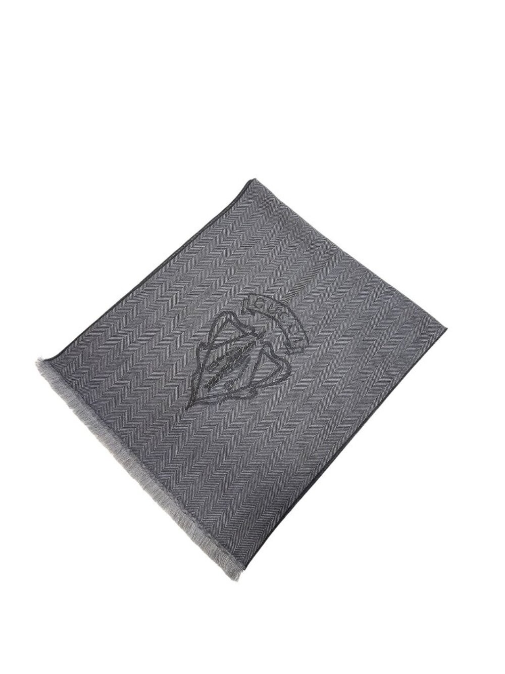 Gucci Fringe Herringbone Wool Scarf Shawl Gray Simple